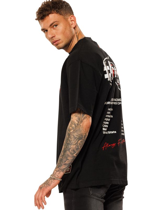 טי שירט עם הדפס RACE לגברים בגזרת אוברסייז