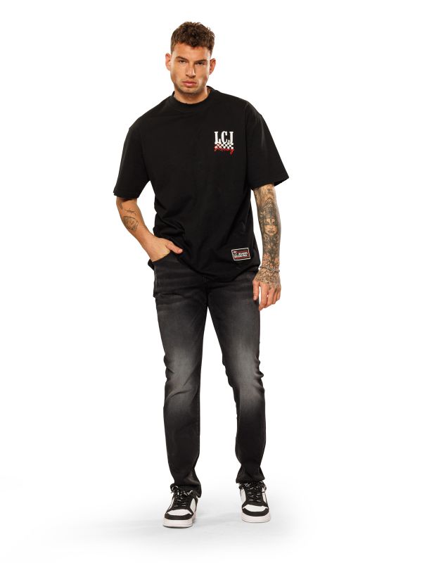 טי שירט עם הדפס RACE לגברים בגזרת אוברסייז