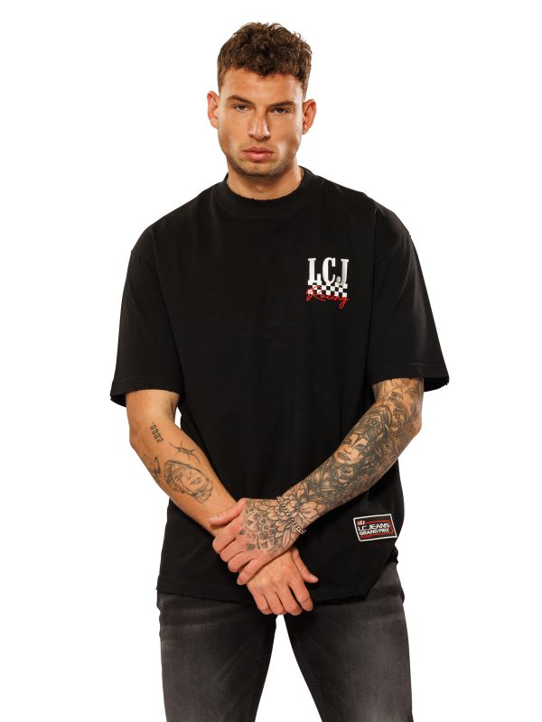 טי שירט עם הדפס RACE לגברים בגזרת אוברסייז