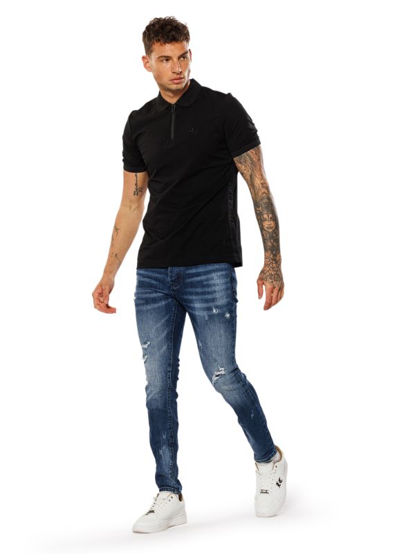חולצת פולו קצרה עם הדפס בחזה לגברים SLIM FIT