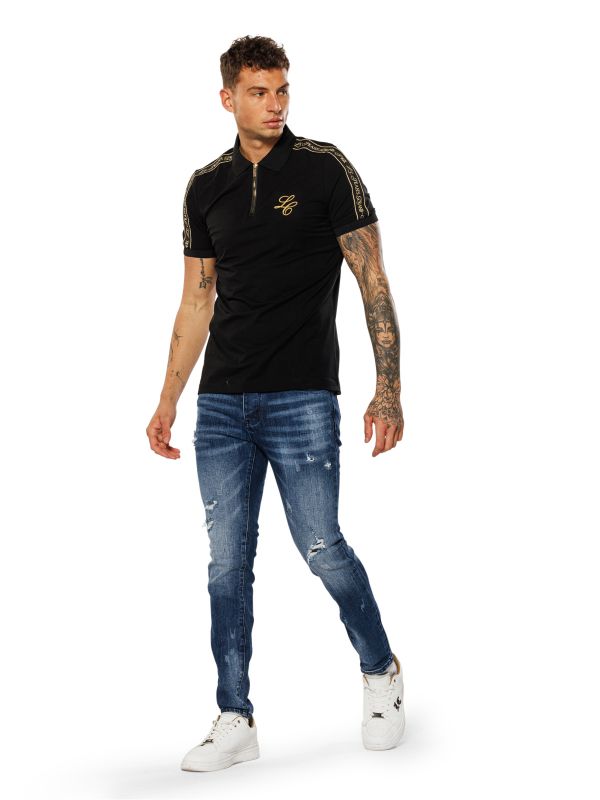 חולצת פולו קצרה עם הדפס מוזהב לגברים