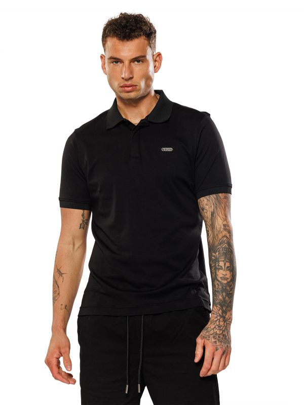חולצת פולו קצרה לגברים עם תווית מטאלית