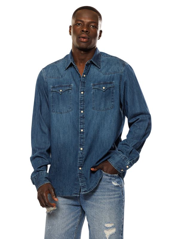 חולצת ג’ינס ארוכה לגברים - כחול