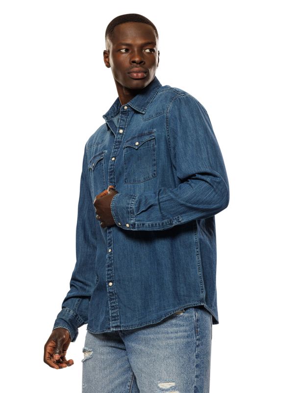 חולצת ג’ינס ארוכה לגברים - כחול