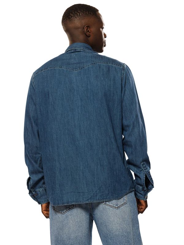 חולצת ג’ינס ארוכה לגברים - כחול