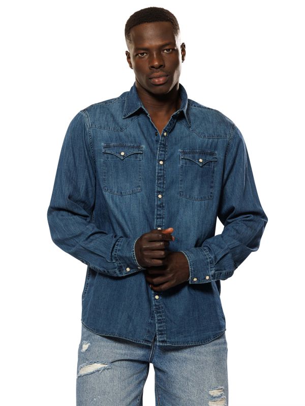 חולצת ג’ינס ארוכה לגברים - כחול