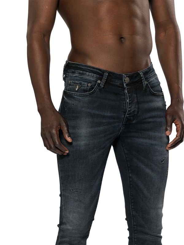 מכנסי ג’ינס סקיני DAMAGED בצבע שחור לגברים