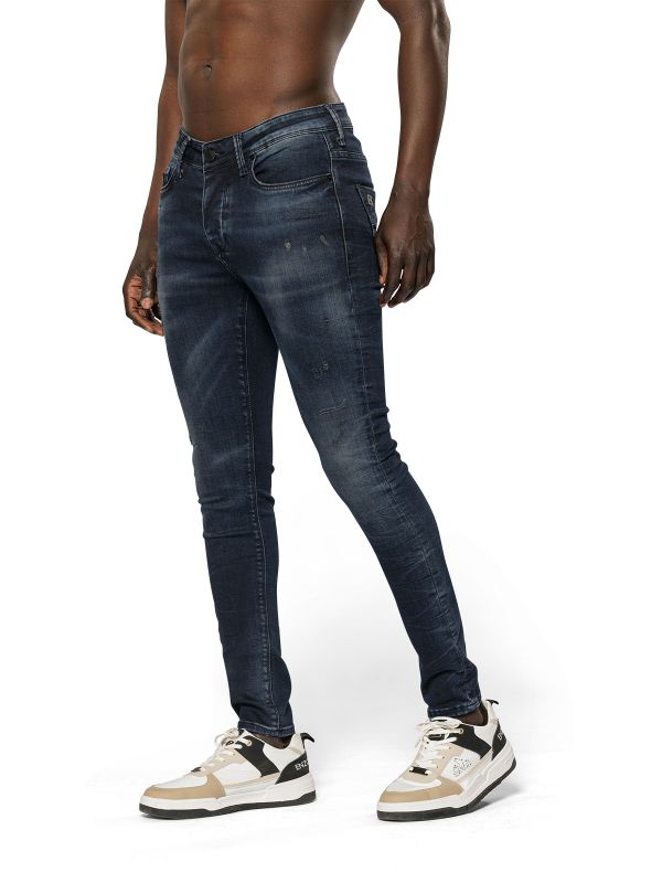 מכנסי ג’ינס סקיני DAMAGED בצבע כחול כהה לגברים
