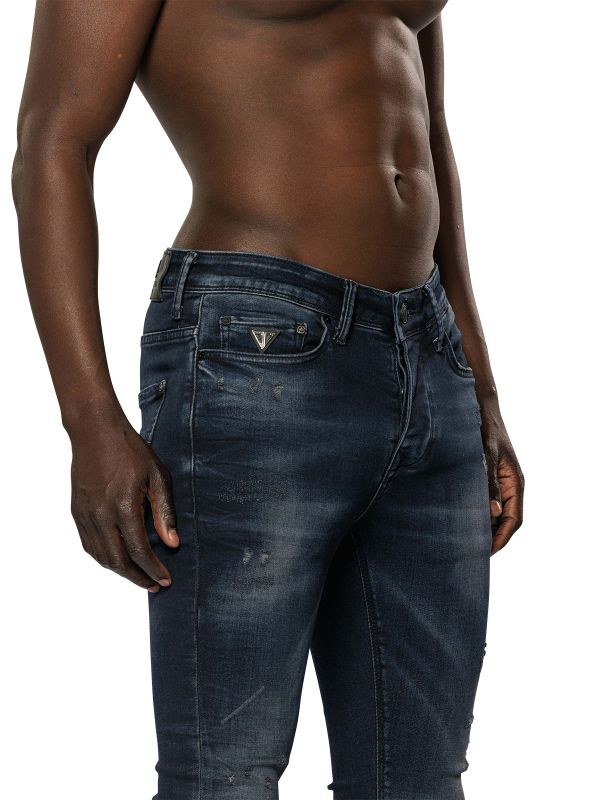 מכנסי ג’ינס סקיני DAMAGED בצבע כחול כהה לגברים