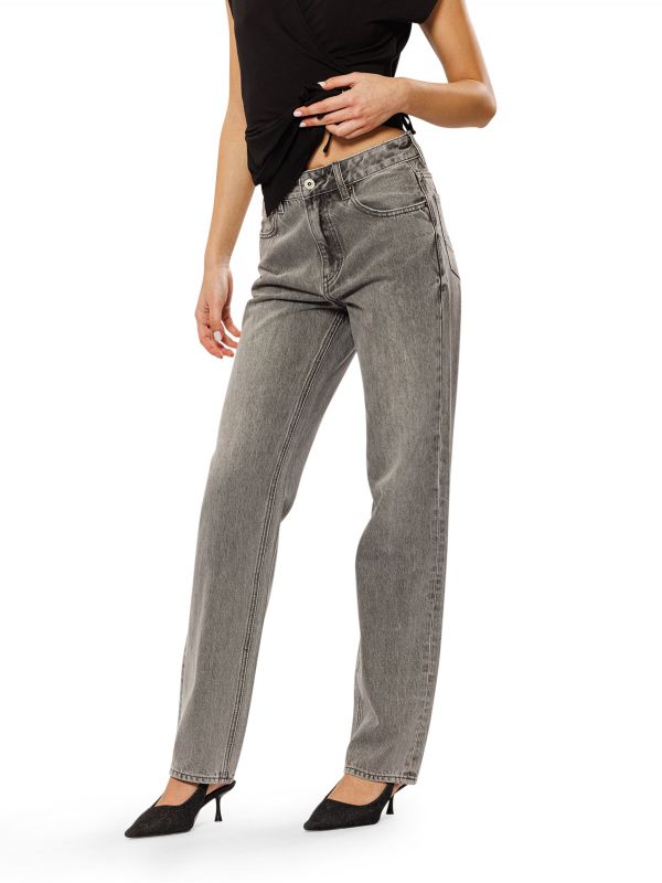 ג’ינס NINA אפור בהיר בגזרה ישרה לנשים