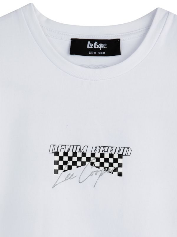 טי שירט קצרה עם הדפס כיתובים דו צדדי לילדים