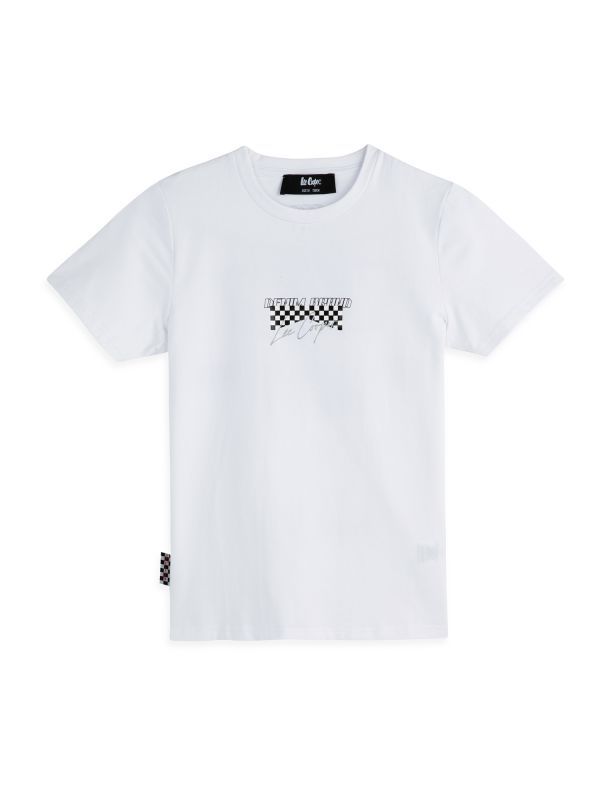 טי שירט קצרה עם הדפס כיתובים דו צדדי לילדים