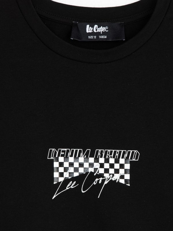 טי שירט קצרה עם הדפס כיתובים דו צדדי לילדים