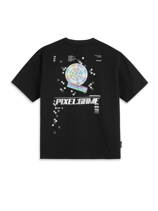 טי שירט קצרה עם הדפס PIXEL לילדים גזרת אוברסייז