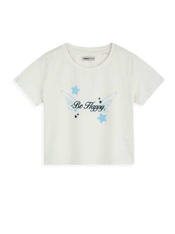 טי שירט קצרה לילדות עם הדפס