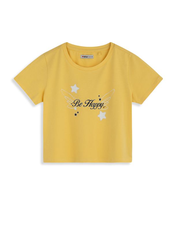 טי שירט קצרה לילדות עם הדפס