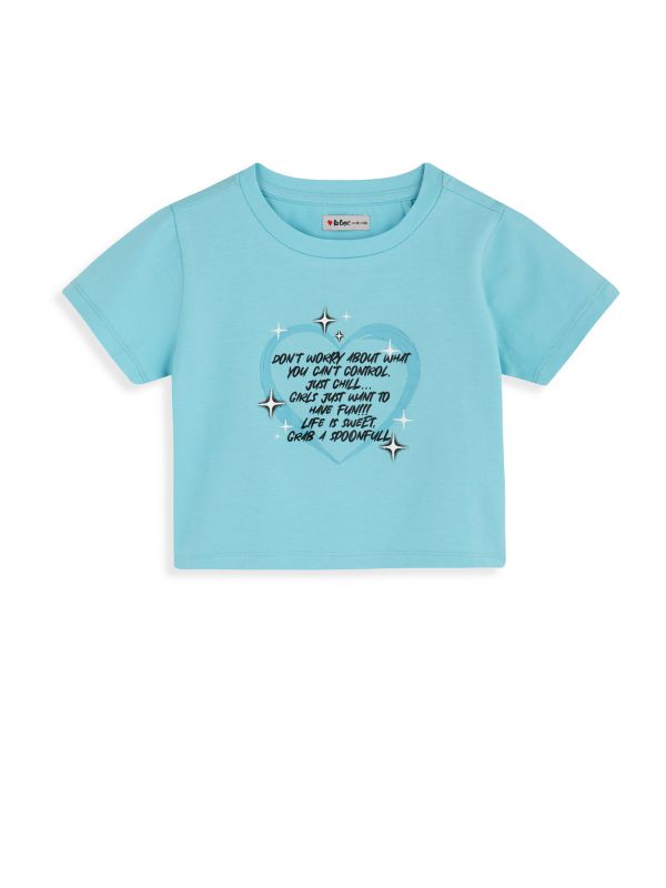 טי שירט קצרה עם הדפס לילדות