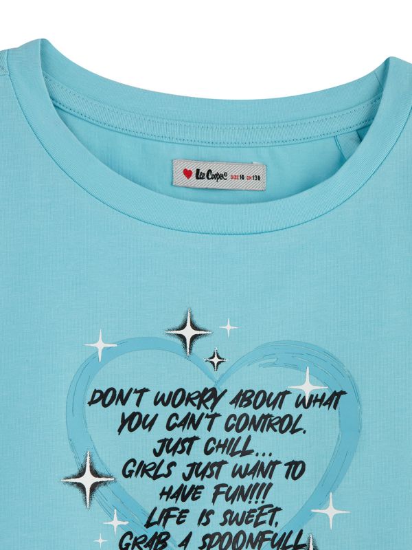 טי שירט קצרה עם הדפס לילדות