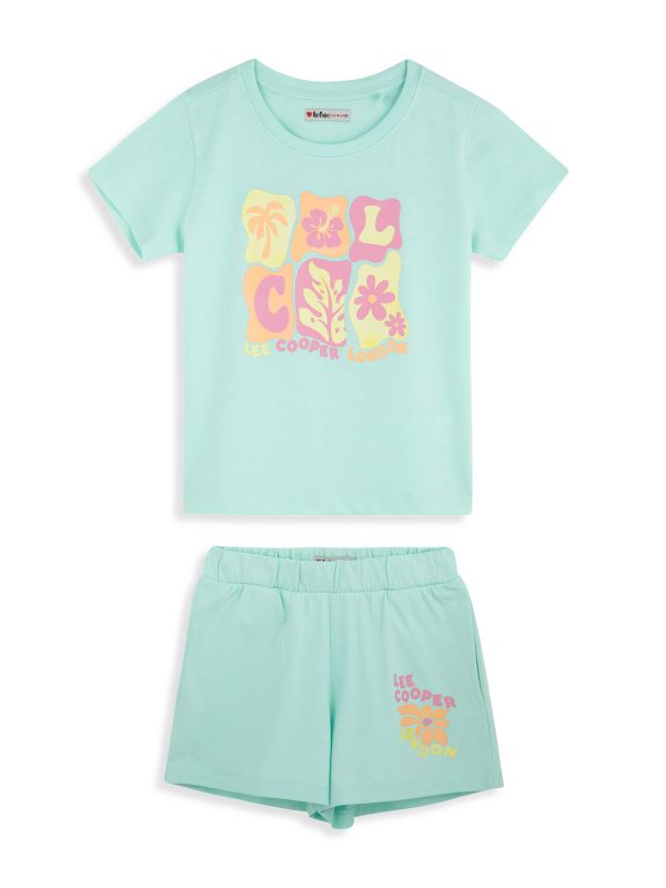 חליפת קצרה עם הדפס צבעוני לילדות