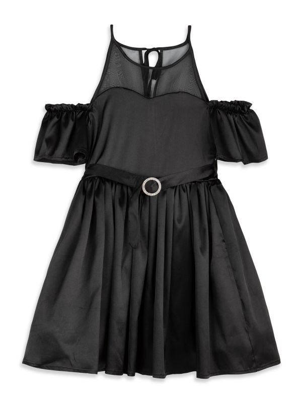 שמלה חגיגית עם שרוולים נפוחים וחגורה לילדות