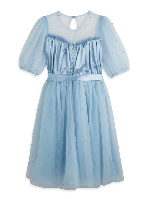 שמלה חגיגית עם שרוולים נפוחים ופפיון לילדות