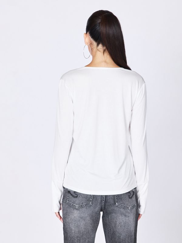 חולצת טי ארוכה עם צווארון וריץ’ רכיסה לנשים