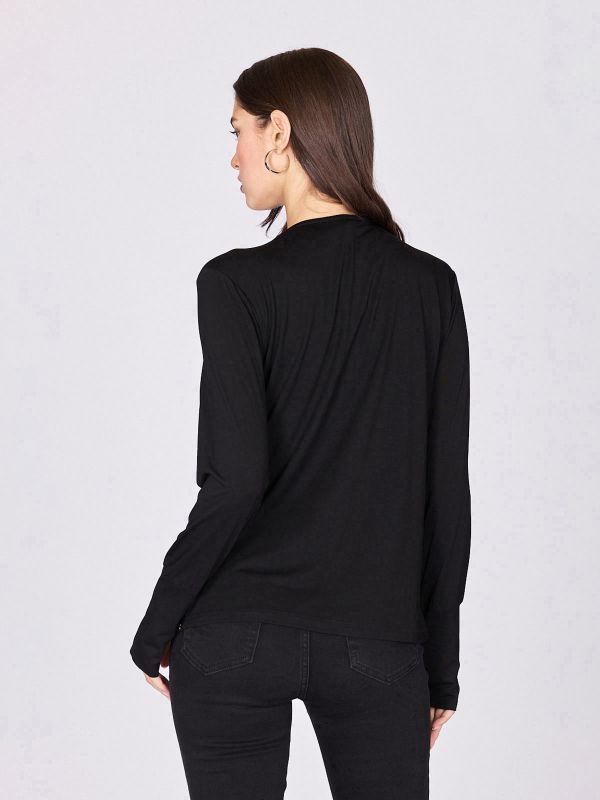 חולצת טי ארוכה עם צווארון וריץ’ רכיסה לנשים