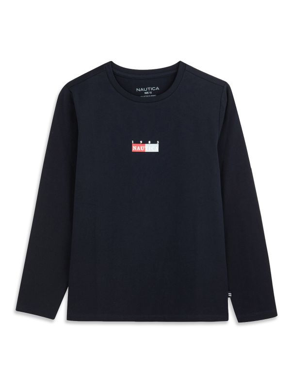 טי ארוך עם לוגו קדמי לבנים