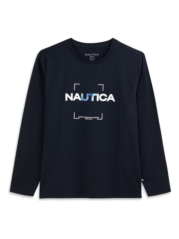 טי ארוך עם הדפס מותג לבנים