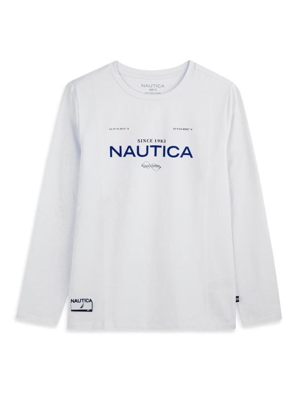 טי ארוך חלק עם הדפס מינימלי לבנים