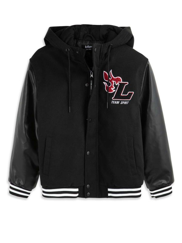 מעיל בייסבול עם שרוולי עור בנים