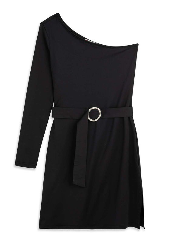 שמלת קרופ א-סימטרית שחורה בנות