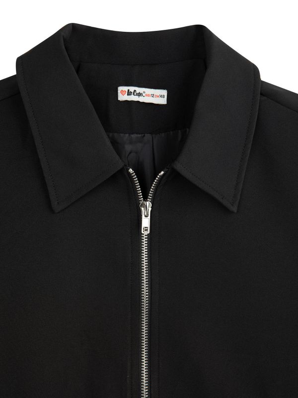 ז’קט קרופ שחור עם חגורה בנות