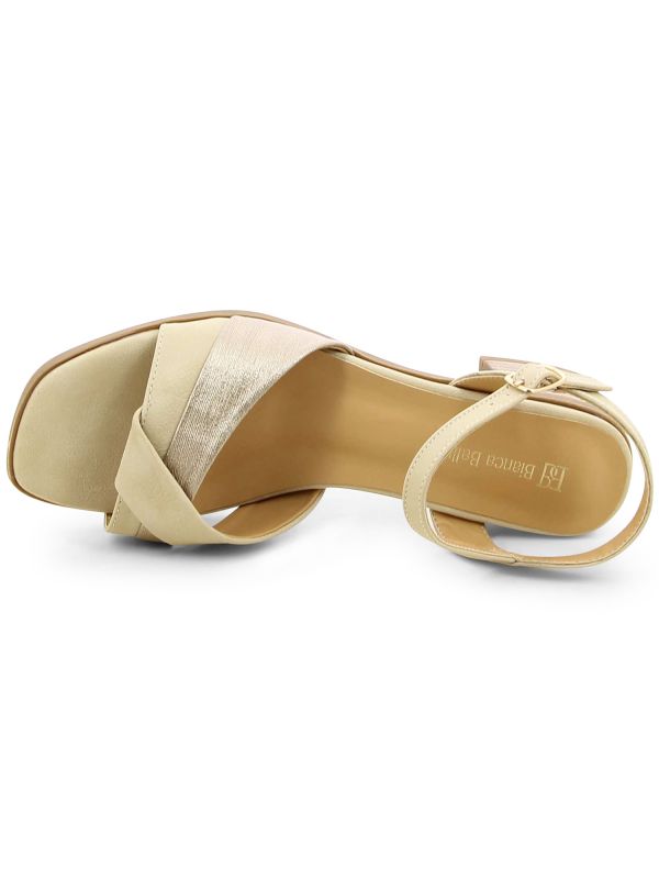 סנדלי עקב עץ עם רצועה מוצלבת לנשים