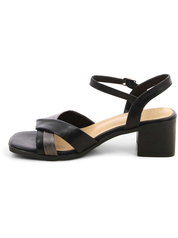 סנדלי עקב עץ עם רצועה מוצלבת לנשים