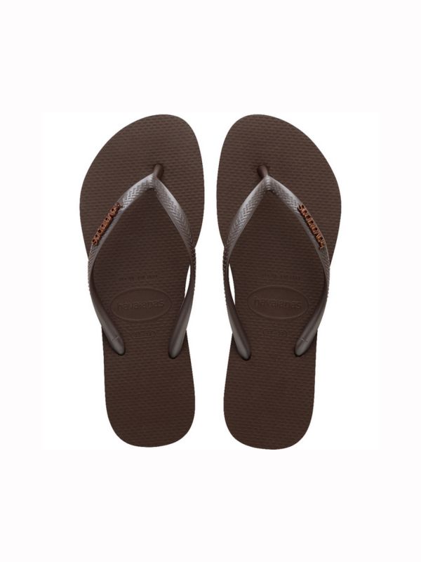 נעלי אצבע HAVAIANS סלים עם לוגו בולט לנשים -חום