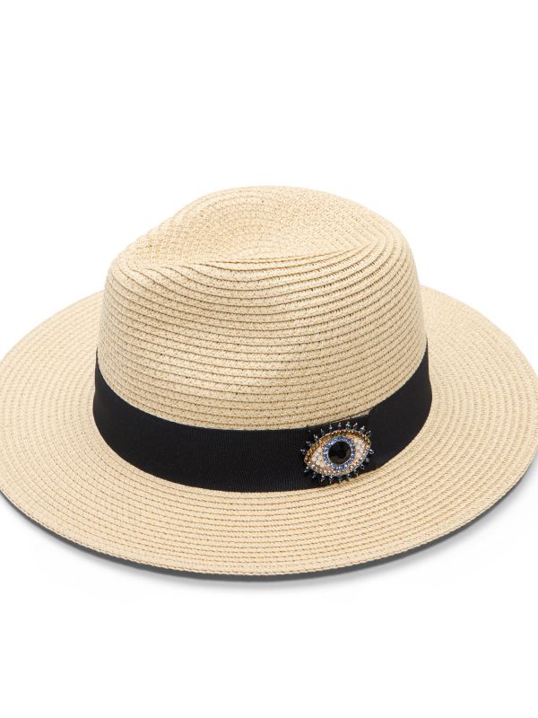 JENNAENTAR - כובע קש עם קישוט עין מעוצבת